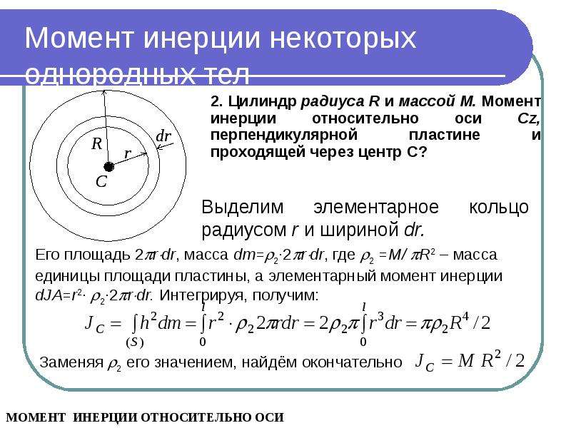 Момент инерции цилиндра. Момент инерции кольца относительно оси проходящей через центр масс. Центр масс цилиндра. Момент инерции колеса цилиндр. Момент инерции относительно центра масс.