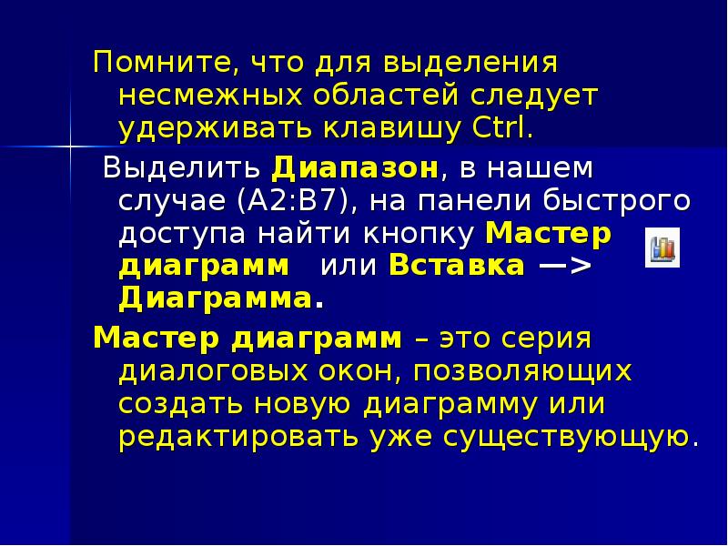 Для использования данных из несмежных ячеек при построении диаграммы необходимо удерживать клавишу