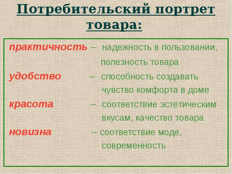 Соответствие эстетическим вкусам. Потребительский портрет вещи. Свойство товара практичность удобство красота. Потребительский портрет товара кроссовки. Практичность.