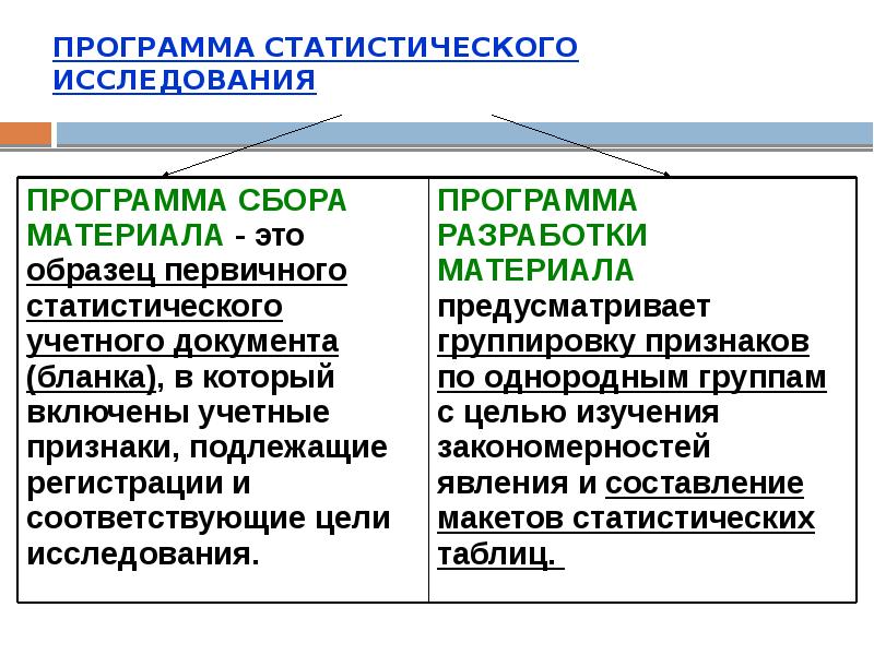 План статистического исследования включает