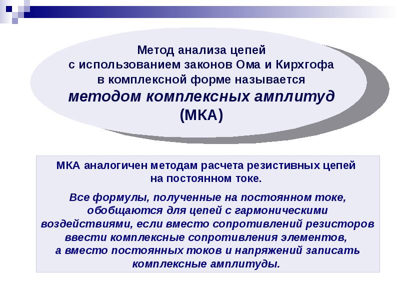 Метод комплексный анализ. Комплексный метод анализа линейных цепей.. Метод комплексных амплитуд. Метод комплексных амплитуд для расчета цепей переменного тока. Методы анализа цепей постоянного тока.