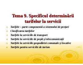 Specificul determinării tarifelor la servicii