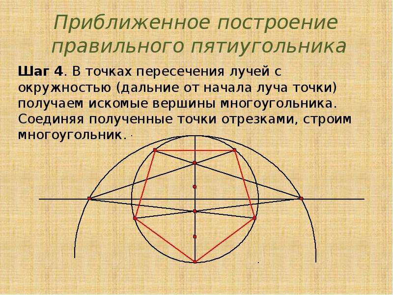 Постройте правильный пятиугольник по следующему плану с помощью транспортира постройте