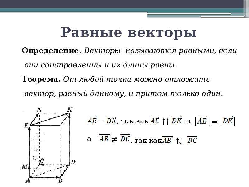 Любые два сонаправленных вектора равны. Векторы равенство векторов. Векторы называются равными. Доказательство равенства векторов. Равенство векторов определение.