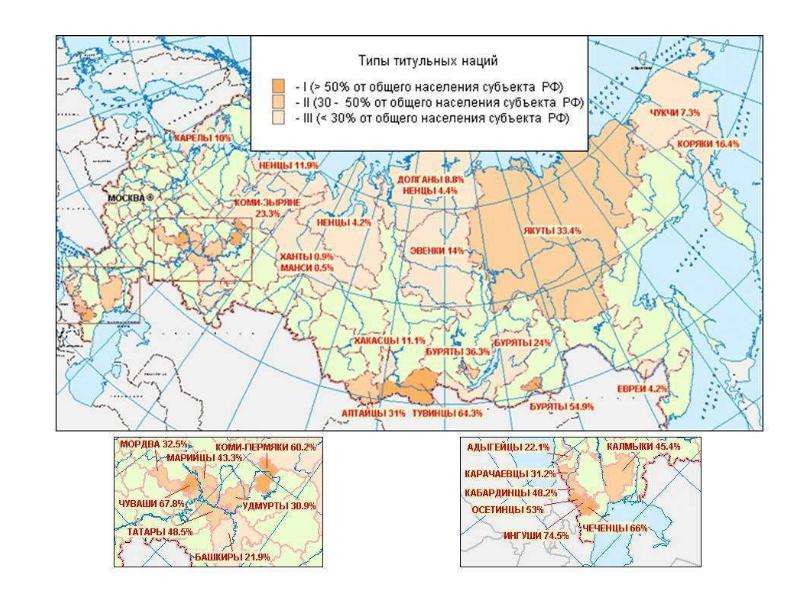 Этнический состав и городское население контурная карта