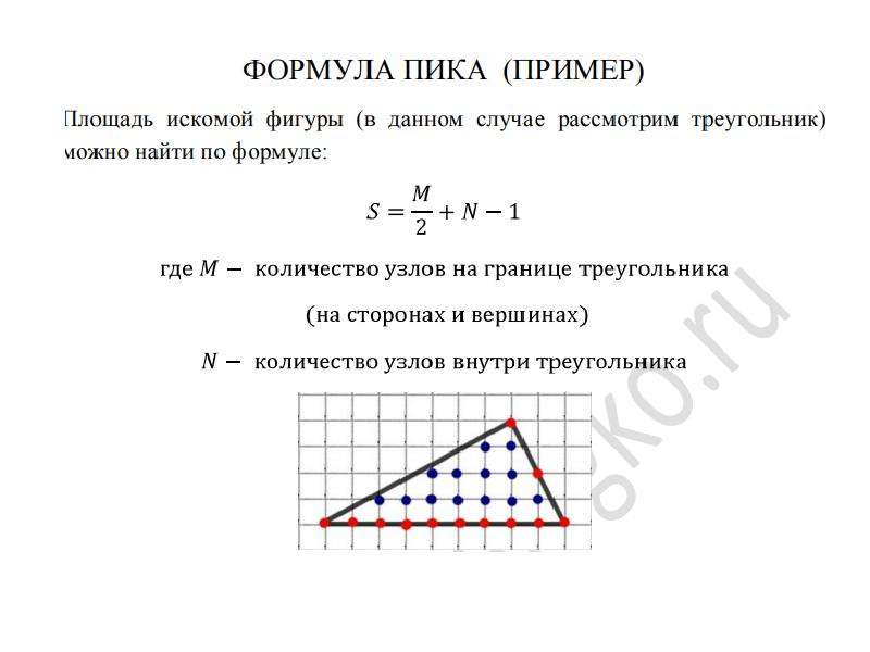 Искомая площадь. Формула пика примеры. Планиметрия формулы. Теорема Рисса. Формулы площадей фигур планиметрия.