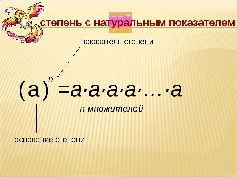 Степень числа с натуральным показателем. Основание и показатель степени. Основание и показатель степени числа.