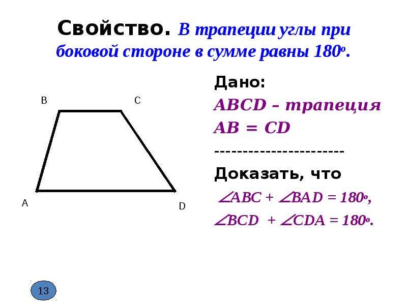 Сумма углов любой трапеции