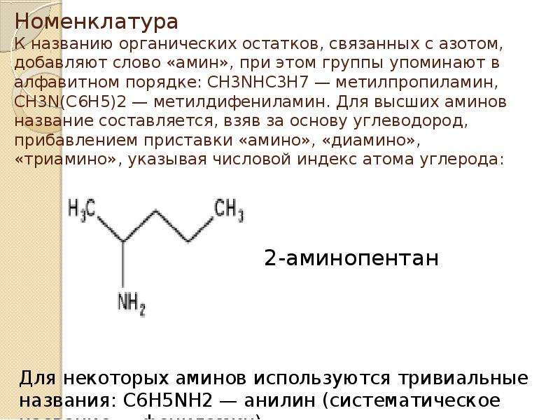 Какие вещества называют аминами какой признак. Название органических остатков. 2 Метилпропиламин. Названия с аминогруппой. Органические соединения Амины название.