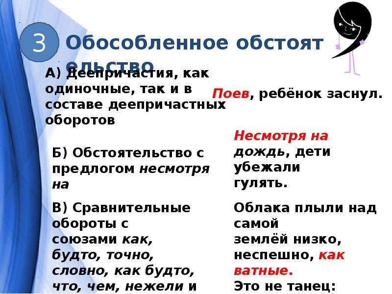 Знаки препинания в предложениях с обособленными обстоятельствами. Знаки препинания с обособленными обстоятельствами.