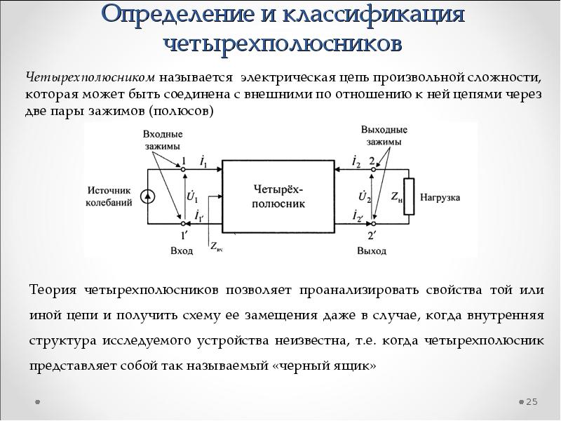 Четырехполюсник это часть электрической цепи или схемы которая содержит