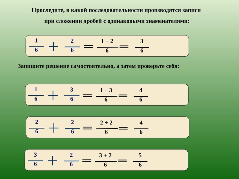 Сложение и вычитание обыкновенных дробей презентация