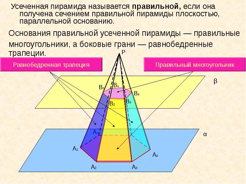 Основания правильной усеченной пирамиды называются
