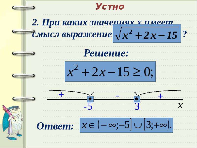 При каких значениях х имеет значение выражение