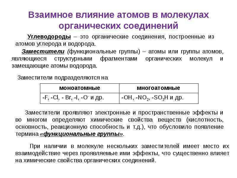 Влияние атомов. Взаимное влияние атомов в молекулах органических соединений. Взаимное влияние атомов в молекуле. Взаимное влияние атомов в молекулах органических веществ. Влияние атомов в молекулах органических веществ.