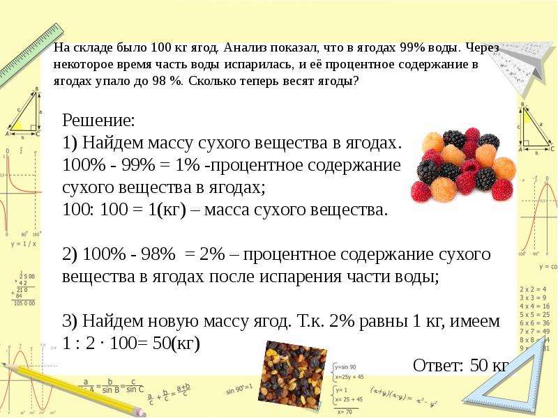 Презентация по математике 5 класс решение задач проценты по