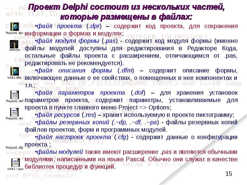 Па содержать. Структура проекта DELPHI. Структура программы Делфи. Делфи файлы проекта. Структура проекта Делфи.