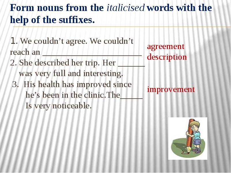 Word formation form noun with the suffixes