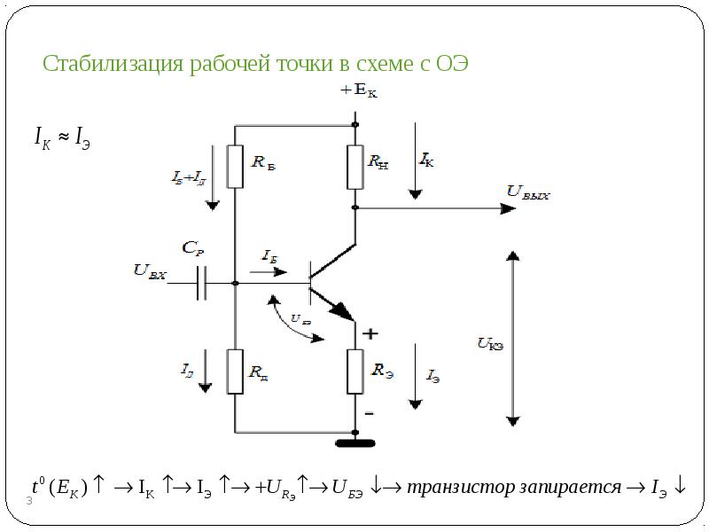 При влиянии дестабилизирующих факторов параметры схемы с фиксированным током базы