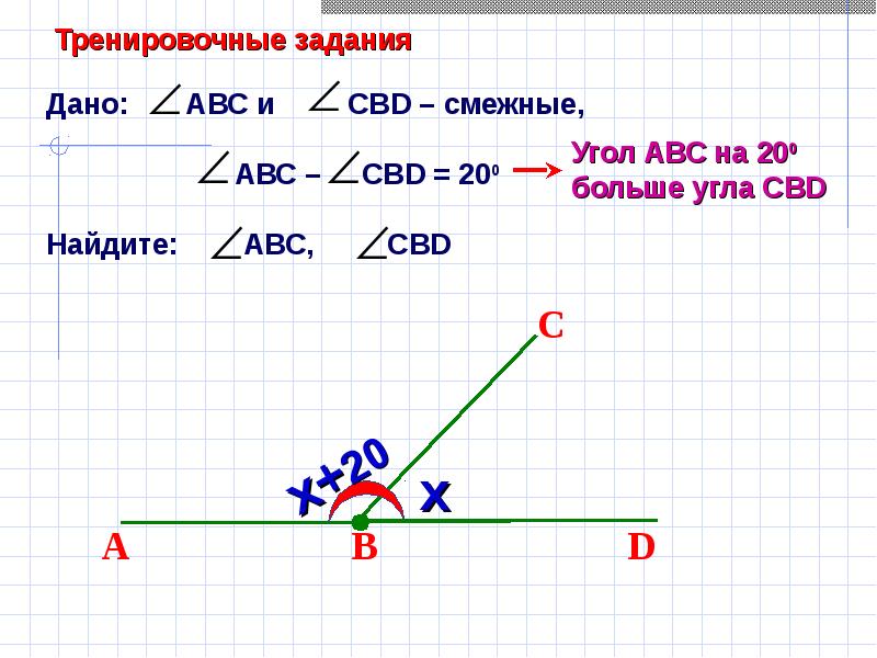 Больше другого найдите смежные углы. Углы 7 класс геометрия. Угол АВС. Смежные углы угол АВС И угол СВД. Углы АБС И СБД смежные рисунок.