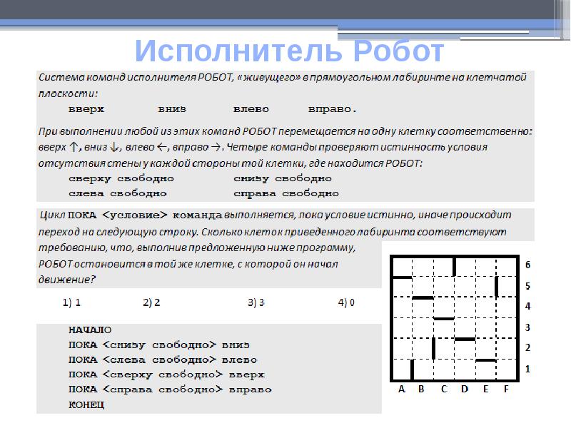 Команды исполнителя робот