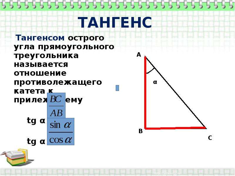 Тангенс угла в прямоугольном треугольнике