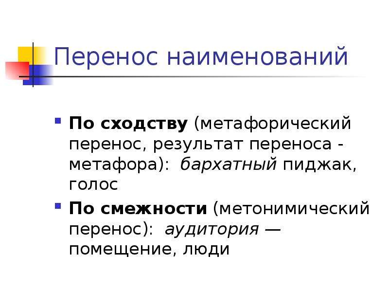 Перенести положительный. Метафорический перенос. Перенос по сходству. Перенос наименования по сходству. Метафора это перенос.