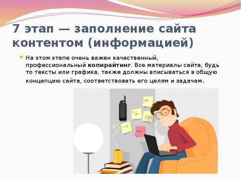 Заполнение сайта работа. Заполнить сайт контентом. ОКВЭД копирайтинг и заполнение контента. Этапы создания сайта презентация. Этап заполнения.