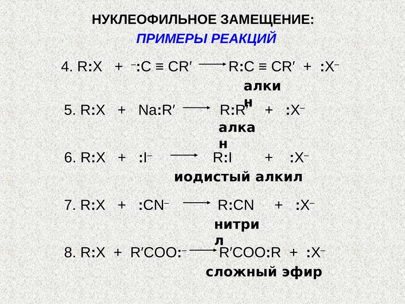 Примеры реакций обмена замещения. Реакции нуклеофильного замещения примеры. Нуклеофильное замещение примеры. Реакция замещения примеры. Замещение галогенопроизводных.
