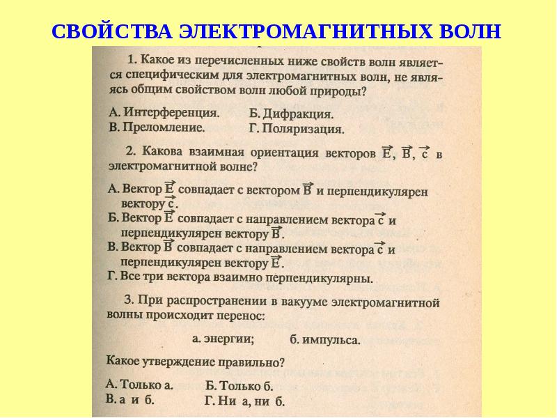 Свойства электромагнитных волн 11 класс презентация