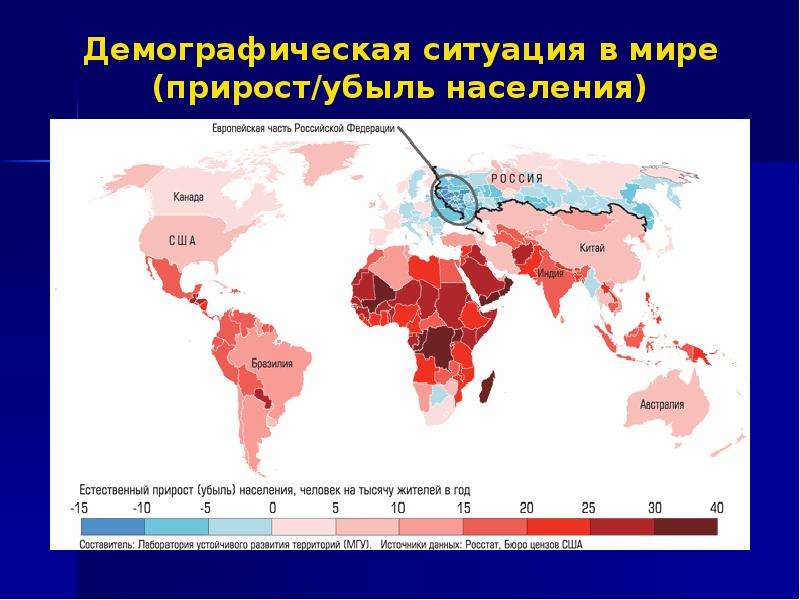 Определите естественный прирост в регионах