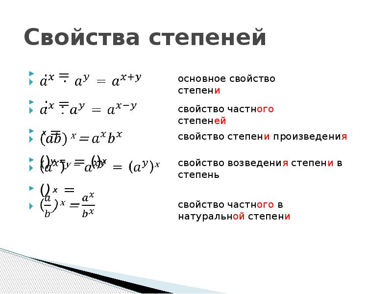 Формулы степеней по алгебре 7