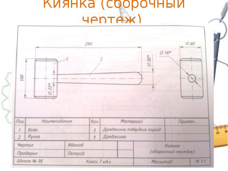 Труд чертеж. Киянка деревянная круглая чертеж. Сборочный чертеж киянки 7 класс. Чертежи деталей из древесины. Чертеж киянки.