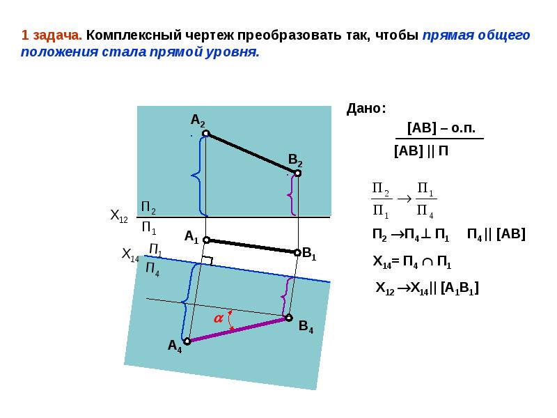 Комплексный чертеж прямой. Прямая общего положения (комплексный чертеж, обозначения). Прямая общего положения в прямую уровня. Преобразовать прямую общего положения в прямую уровня. Комплексный чертеж прямой уровня.