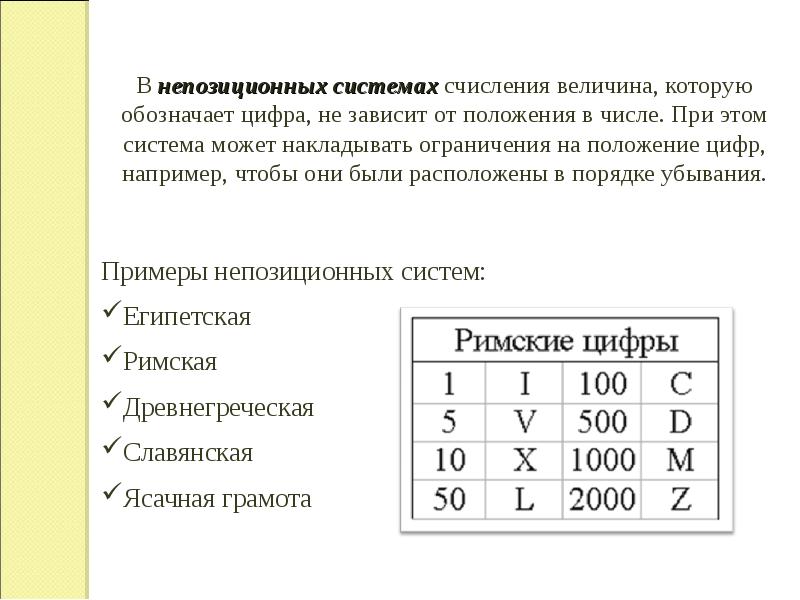 Непозиционная система счисления