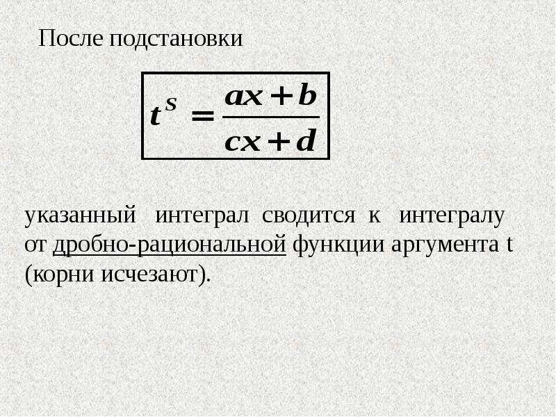 Исчезновение корень. Интеграл дробно рациональной корни. Дробно линейная подстановка в интегралах. Интеграл сводится к интегралу от рациональной функции. Классы интегрируемых функций.