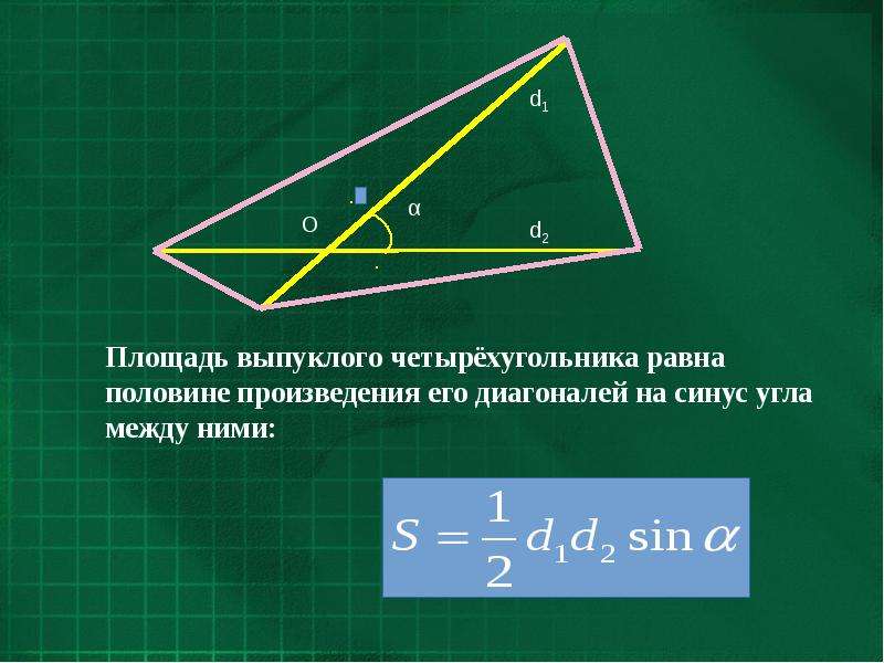 Площадь параллелограмма равна половине произведения его диагоналей