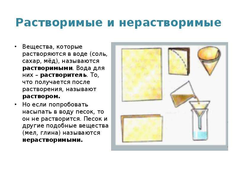 Вещества хорошо растворимые в воде. Нерастворимые вещества в воде химия. Растворимые и нерастворимые вещества в воде. Назовите вещества которые растворяются в воде. Вещества которые растворяются в воде называются.