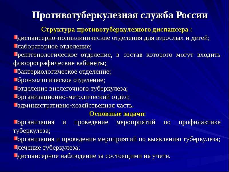 Задачи фтизиатрии. Основные задачи противотуберкулезного диспансера. 1. Структура противотуберкулезного диспансера.. Основные задачи фтизиатрии. Цели и задачи фтизиатрии.