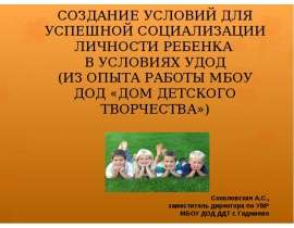 Создание условий для успешной социализации личности ребенка в условиях УДОД (из опыта работы МБОУ ДОД «Дом детского творчества»)