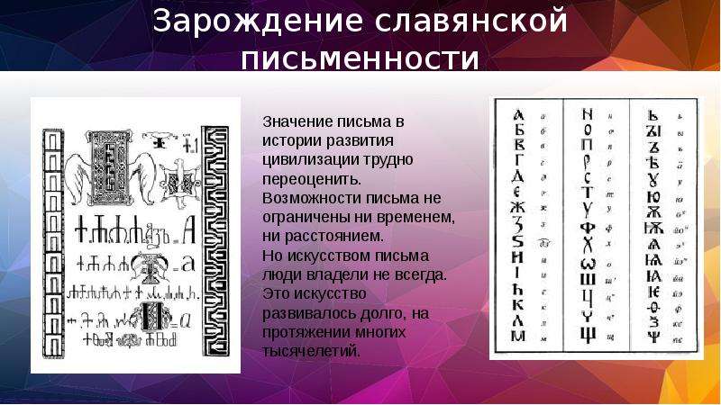 Развитие письменности. Зарождение славянской письменности. Возникновение славянской письменности у славян. Появление письменности у славян. Славянская система письма.