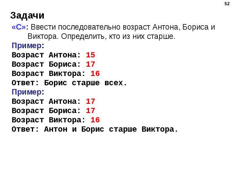 Вывести в алфавитном порядке. Ввести последовательно Возраст Антона Бориса. Ввести последовательно Возраст Антона Бориса и Виктора питон. Ввести Возраст Антона Бориса и Виктора. Задача ввести последовательно Возраст Антона Бориса и Виктора.