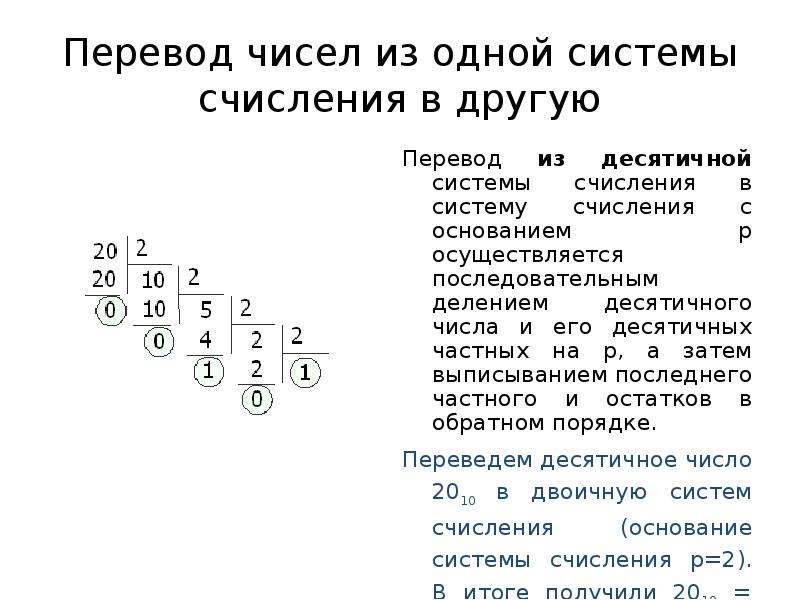 Перевод чисел из одной системы в другую