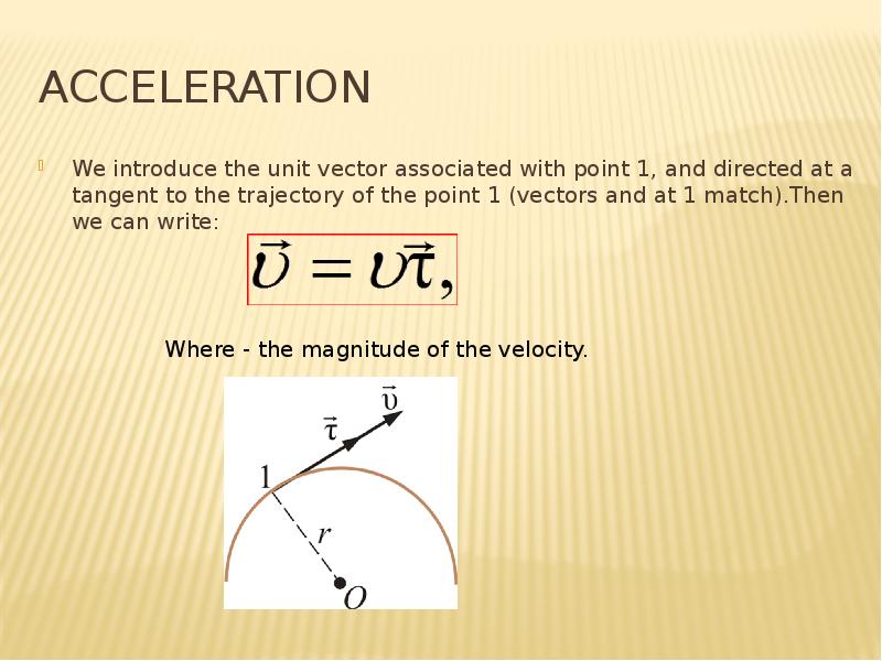 Acceleration We introduce the unit vector associated with point 1, and directed at a tangent to the
