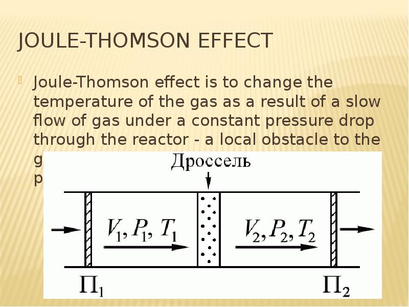 Joule-Thomson effect Joule-Thomson effect is to change the temperature of the gas as a result of a s