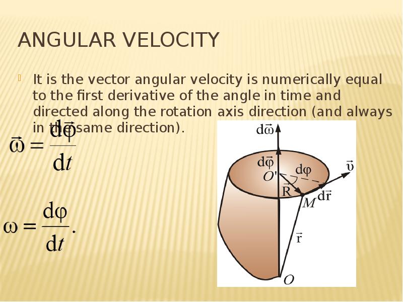 Angular velocity It is the vector angular velocity is numerically equal to the first derivative of t