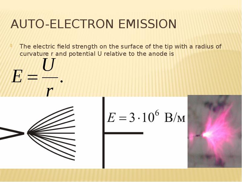 Auto-electron emission The electric field strength on the surface of the tip with a radius of curvat