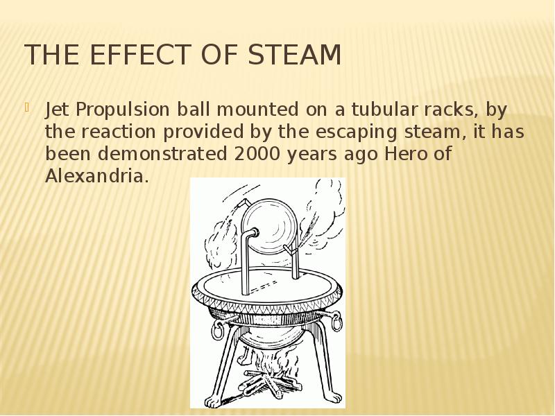 the effect of steam Jet Propulsion ball mounted on a tubular racks, by the reaction provided by the