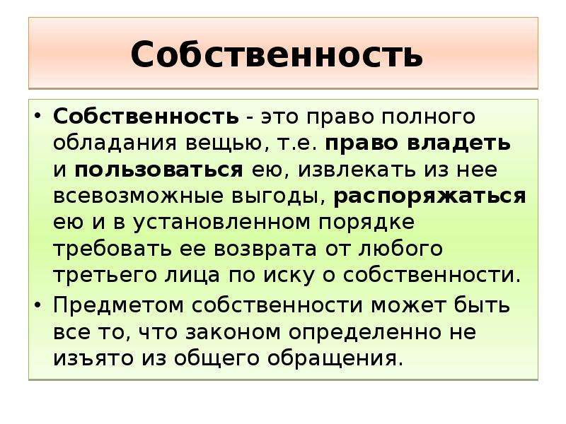 Фактическое обладание вещью. Собственность это. Право собственности.