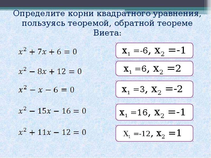 Корни квадрат уравнения. Уравнения по теореме Виета 8 класс. Нахождение корней квадратного уравнения по теореме Виета. Квадратные уравнения по теореме Виета. Корни квадратного уравнения теорема Виета.